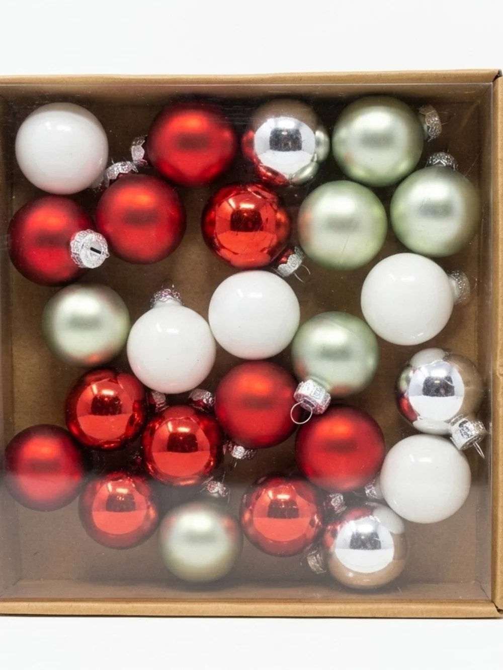 Holiday Glass Ball Ornament Set - Red, White. And Silver